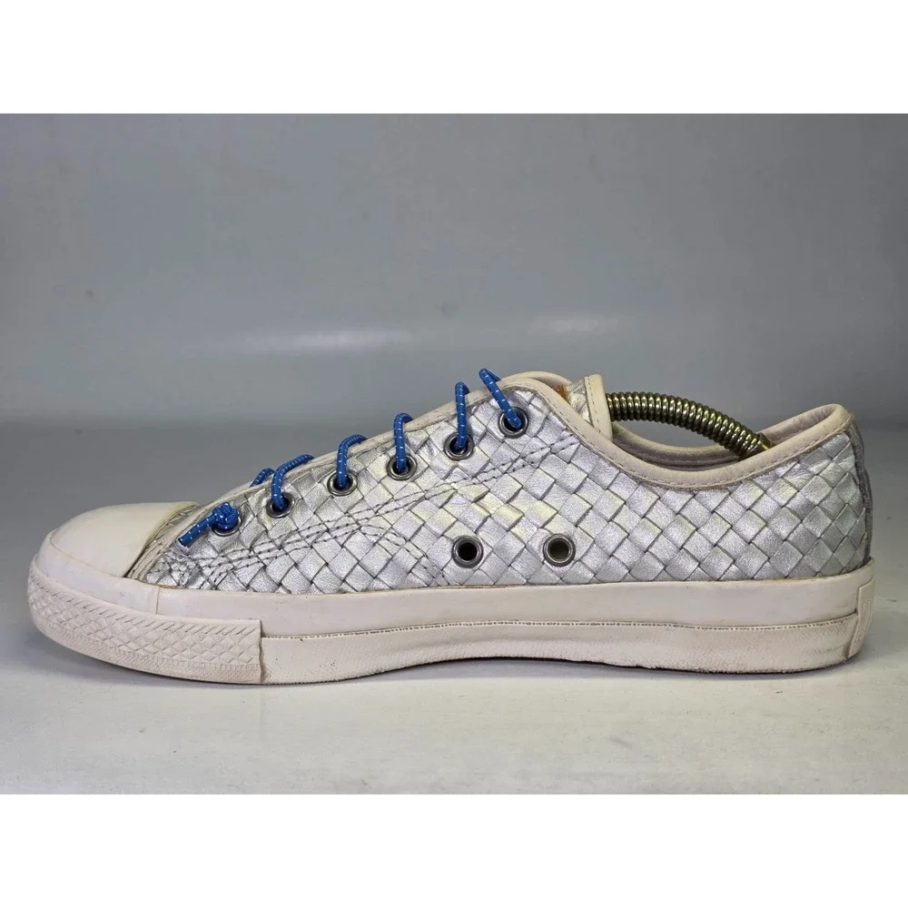 Converse All Star Women's Sneakers Size 9 Silver Woven Leather Shoes Rare‎ '10